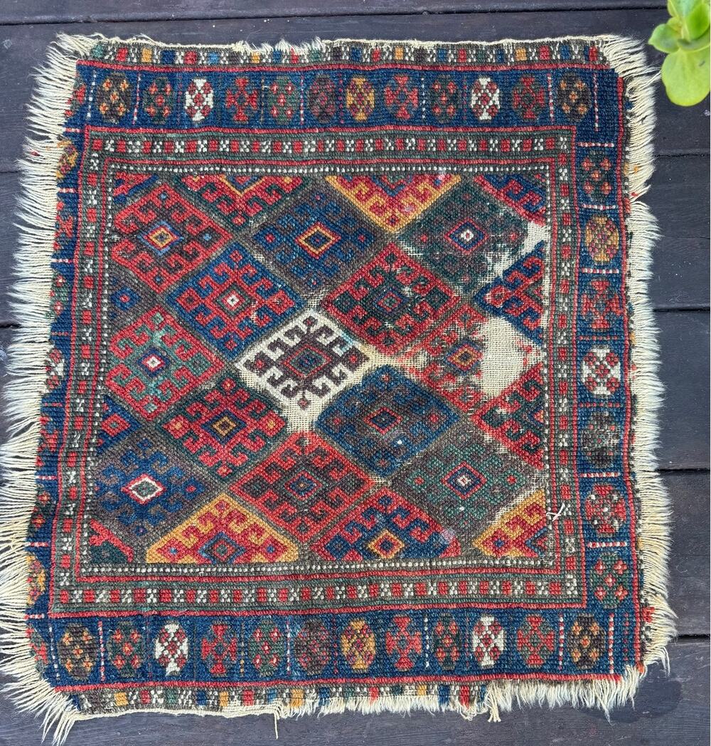 Antique Caucasian Sumak Tribal Rug Bag Face Panel